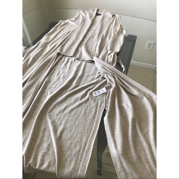 Long Nude Beige Color Cashmere Blend Ribbed Knit Collar Cardigan Splendid Med - Picture 5 of 8